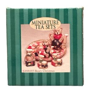 🆕 NIB Miniature Teddy Bear Christmas Tea Set- Beary Christmas